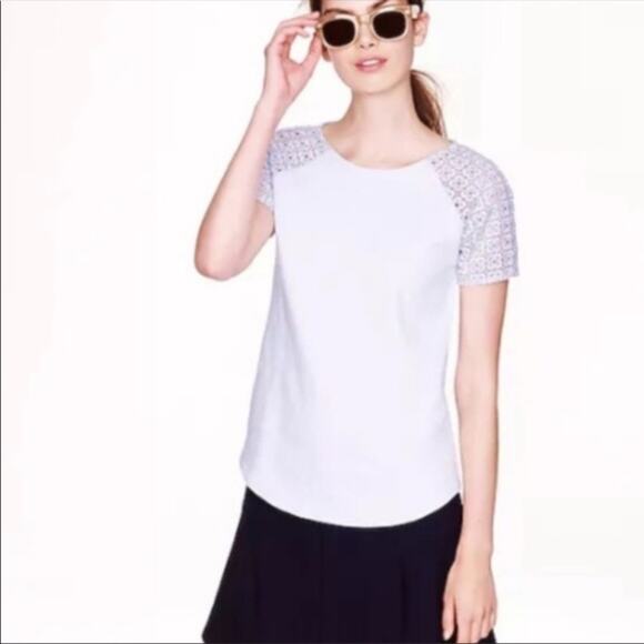 J.Crew White Crochet Top | Short Sleeve Quarter Zip Textured Lace Detail Sz XL - Picture 11 of 12